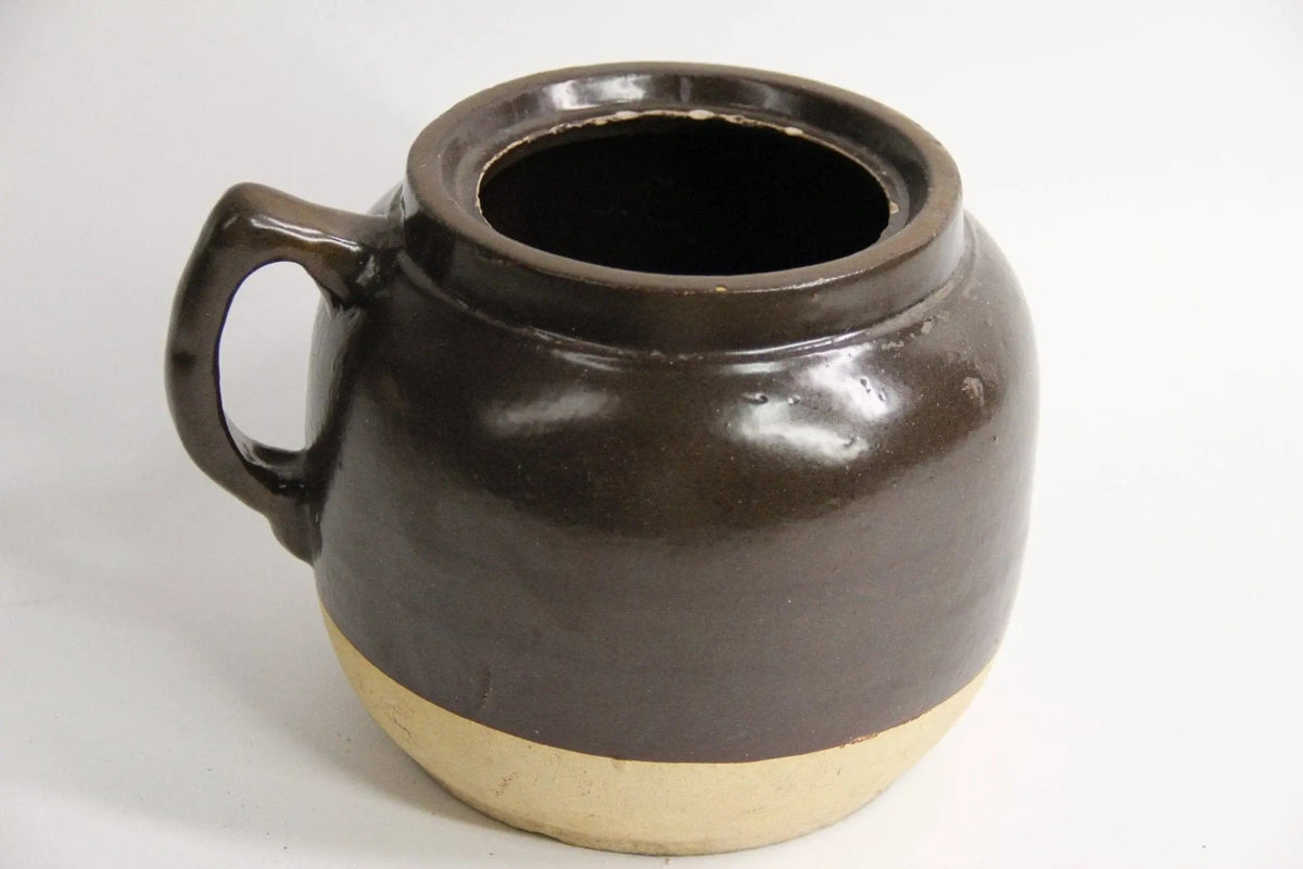 Antique Stoneware Pot | Drip Glaze Pottery W/ Handle - Debra Hall Lifestyle