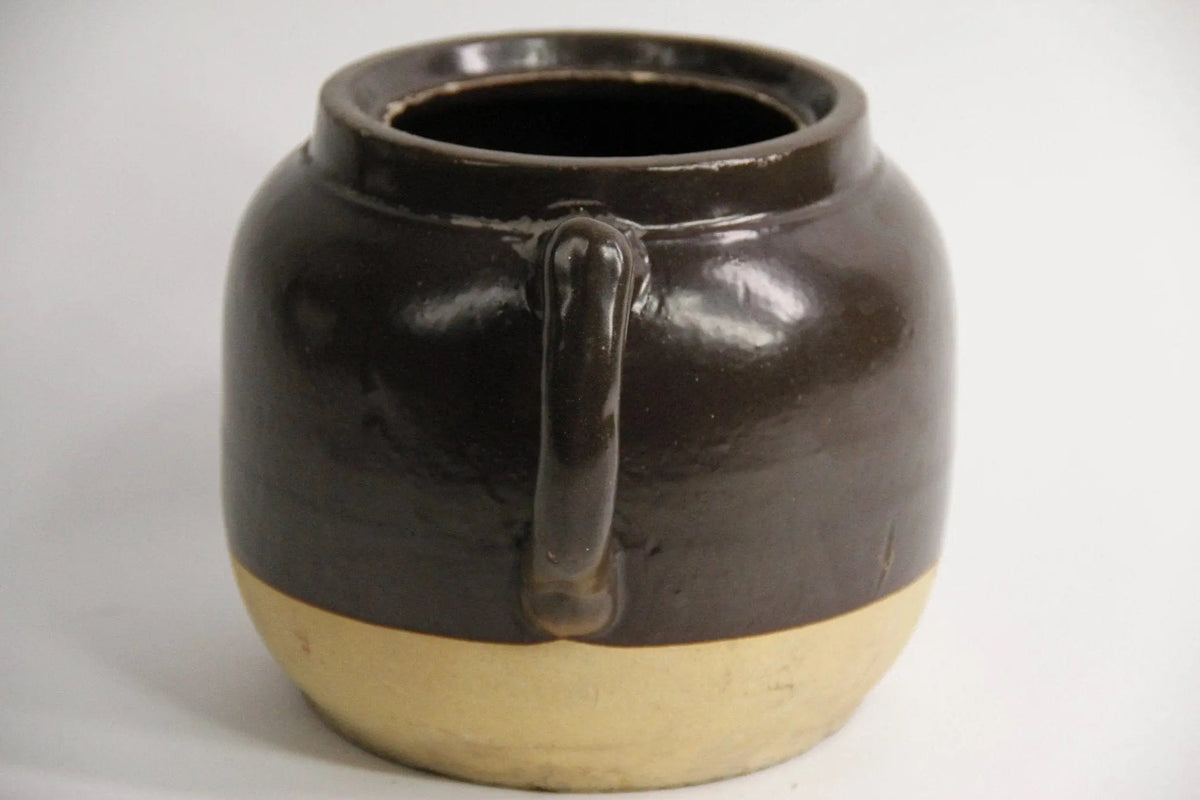 Antique Stoneware Pot | Drip Glaze Pottery W/ Handle - Debra Hall Lifestyle