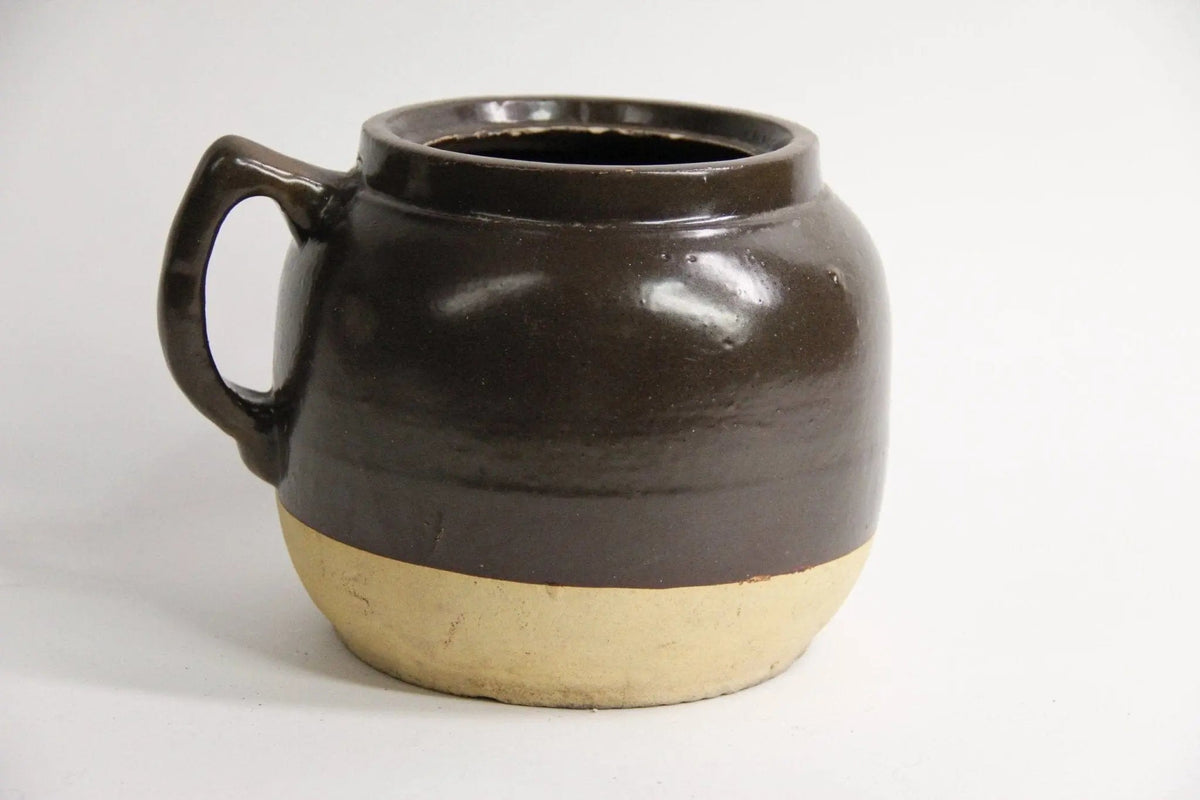 Antique Stoneware Pot | Drip Glaze Pottery W/ Handle - Debra Hall Lifestyle