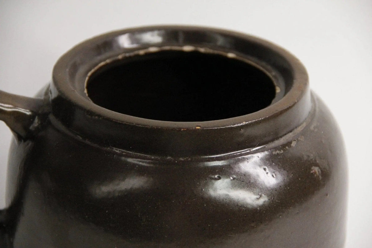 Antique Stoneware Pot | Drip Glaze Pottery W/ Handle - Debra Hall Lifestyle