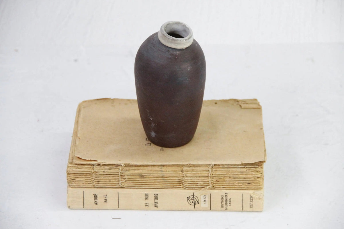 Antique Stoneware Vase | French Rustic Handmade Jar - Debra Hall Lifestyle