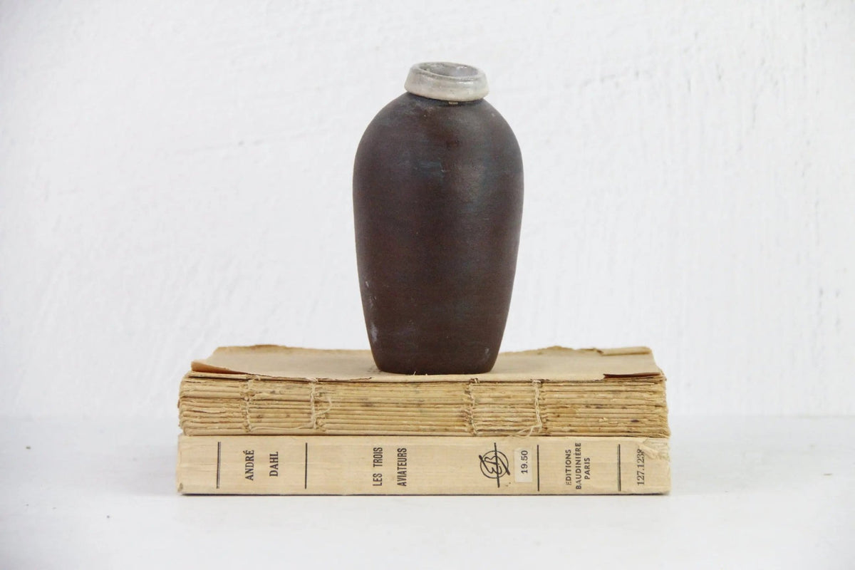 Antique Stoneware Vase | French Rustic Handmade Jar - Debra Hall Lifestyle