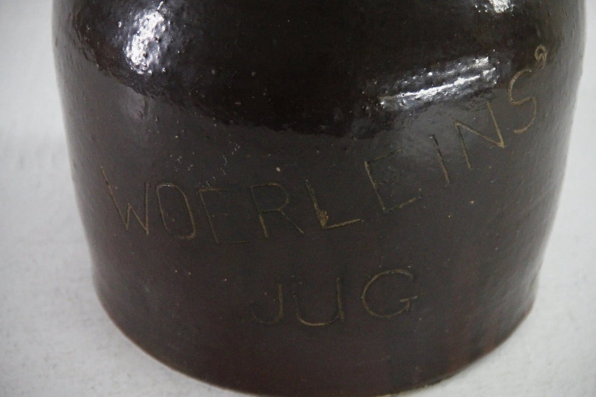 Antique Stoneware Whiskey Jug | Farmhouse Rich Dark Brown Pottery - Debra Hall Lifestyle