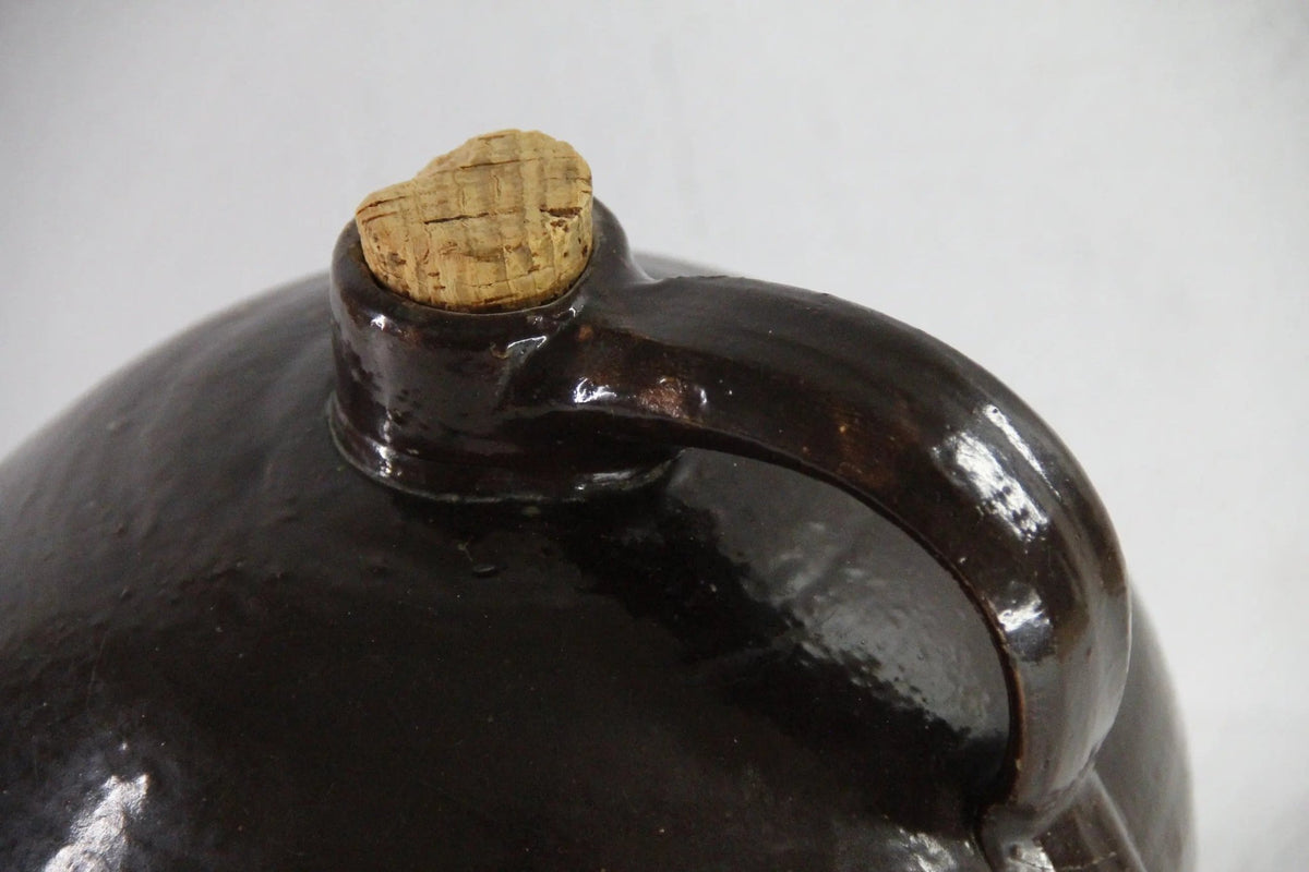 Antique Stoneware Whiskey Jug | Farmhouse Rich Dark Brown Pottery - Debra Hall Lifestyle