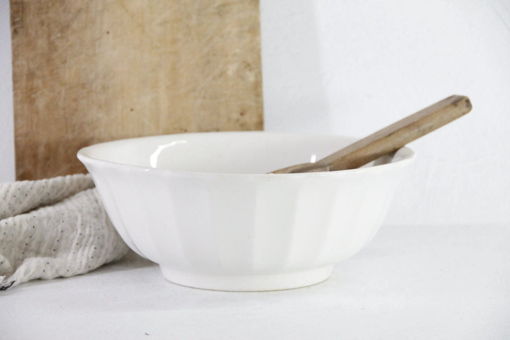 Antique White Ironstone Bowl Scalloped | Mixing Stamped KT&K - Debra Hall Lifestyle