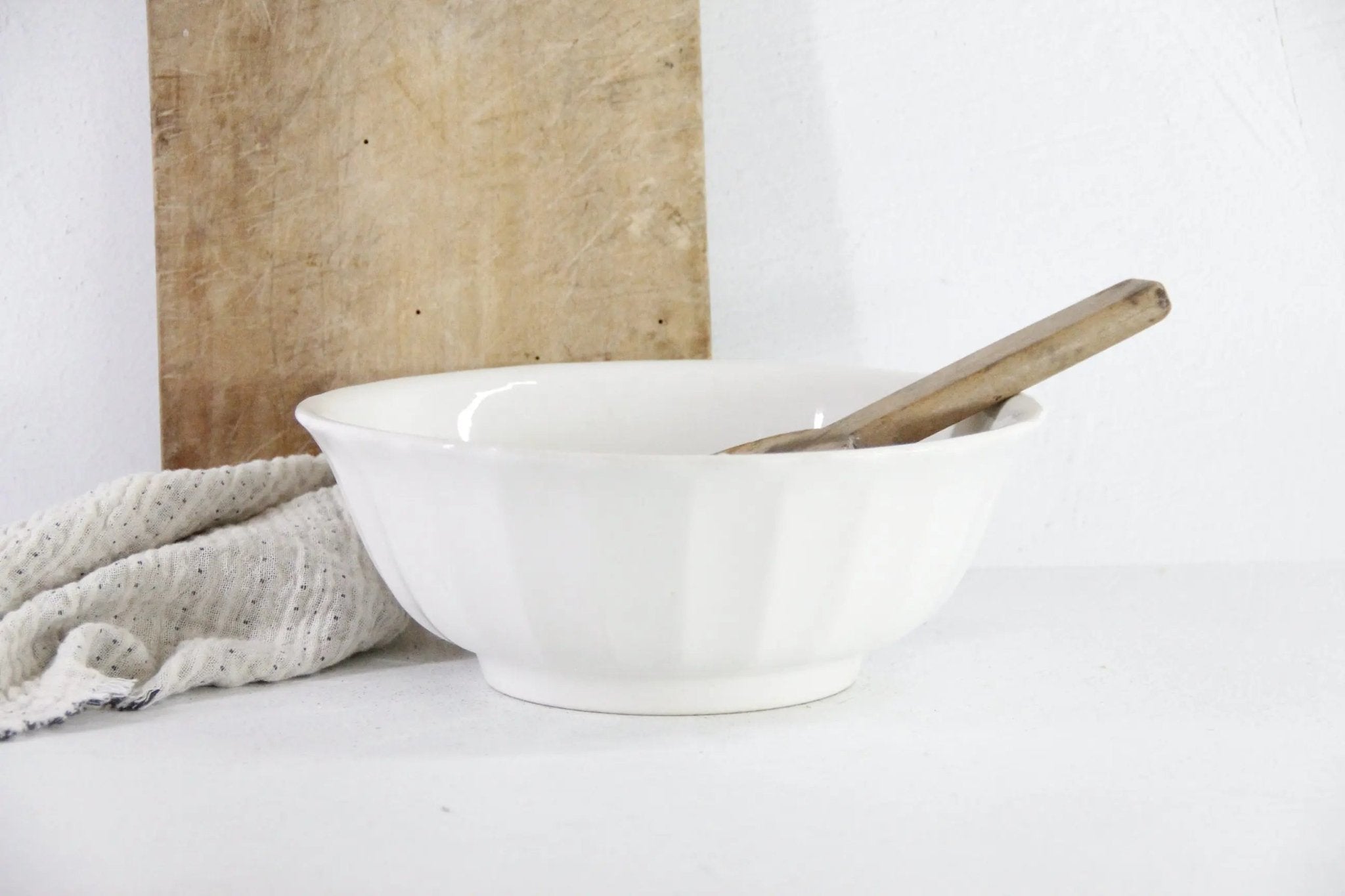 Antique White Ironstone Bowl Scalloped | Mixing Stamped KT&K - Debra Hall Lifestyle
