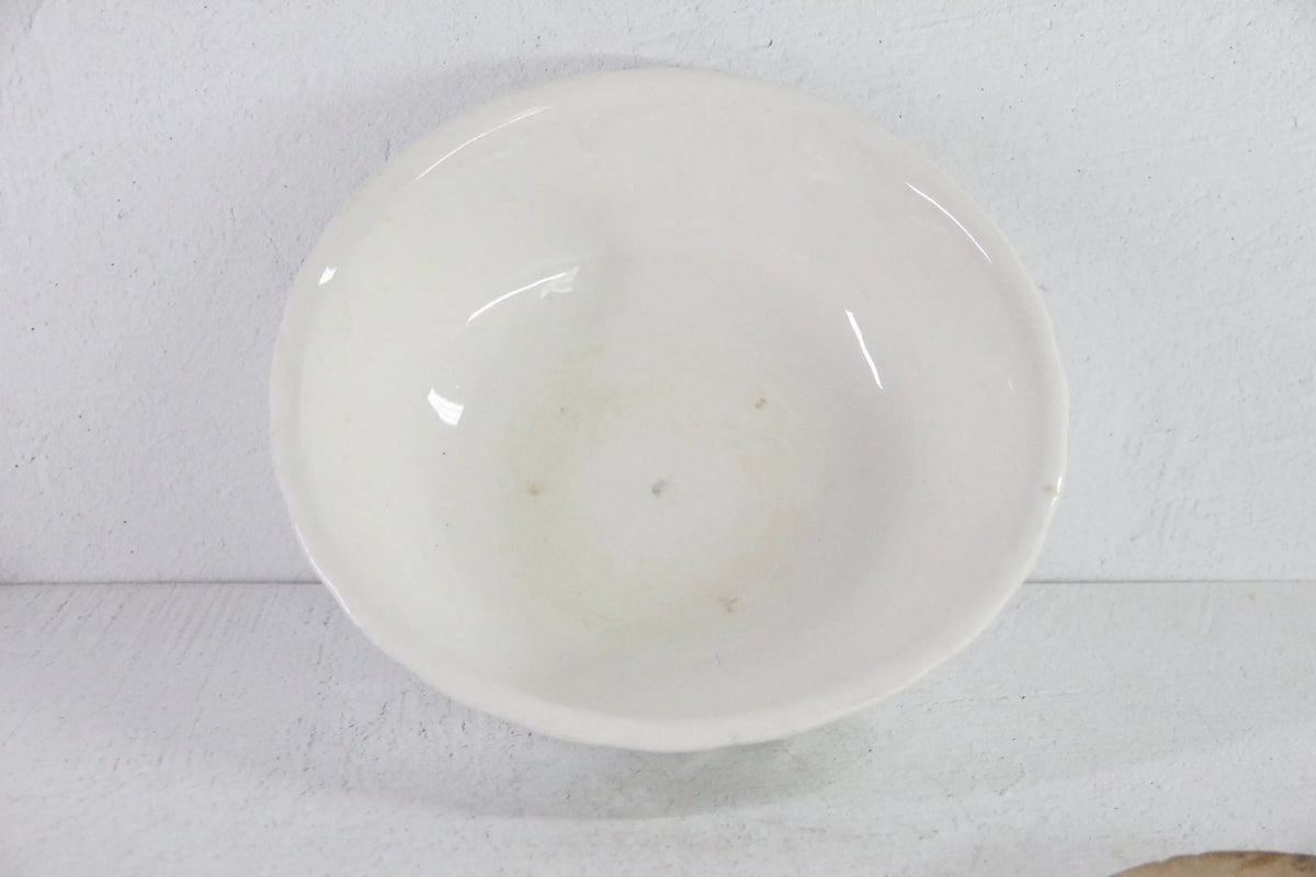 Antique White Ironstone Bowl Scalloped | Mixing Stamped KT&K - Debra Hall Lifestyle