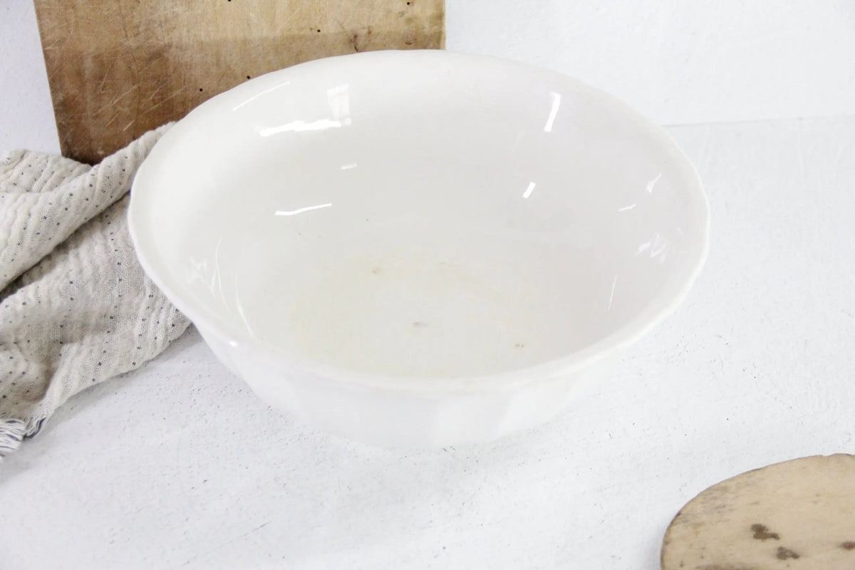Antique White Ironstone Bowl Scalloped | Mixing Stamped KT&K - Debra Hall Lifestyle