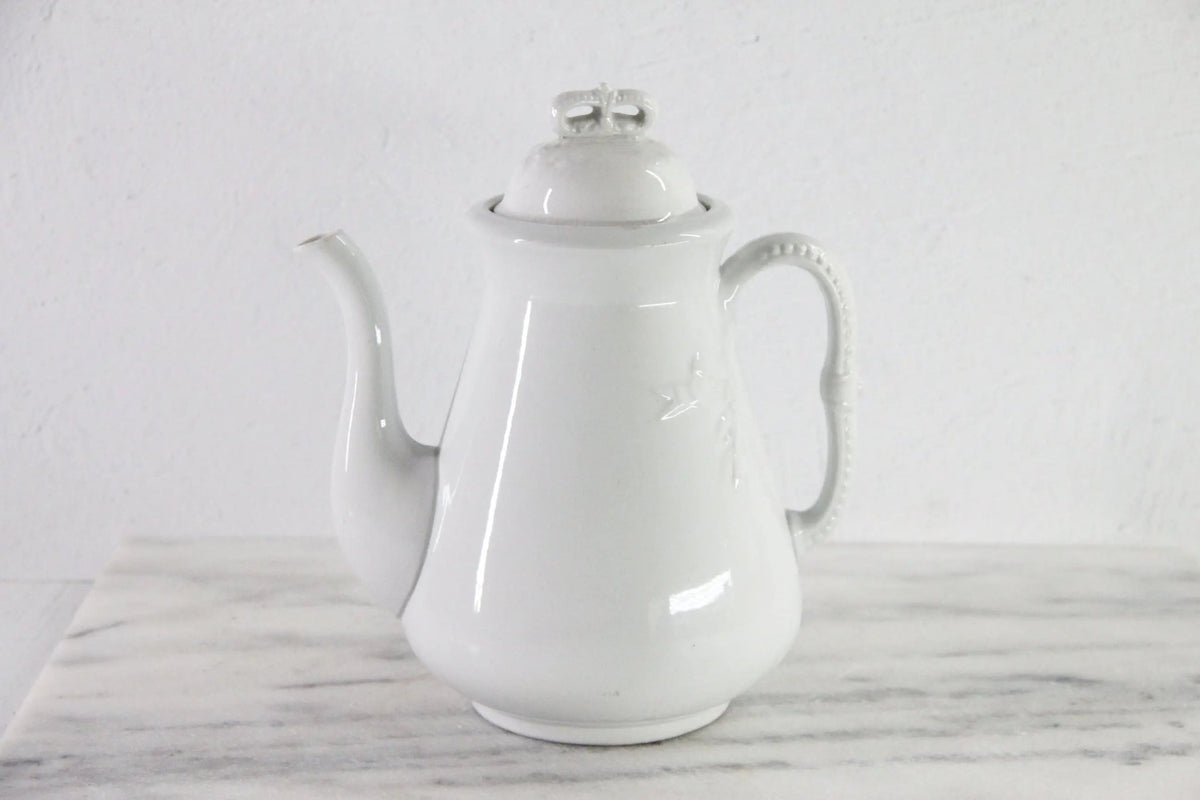 Antique White Ironstone Coffee Pot | J&G Meakin Stamped - Debra Hall Lifestyle
