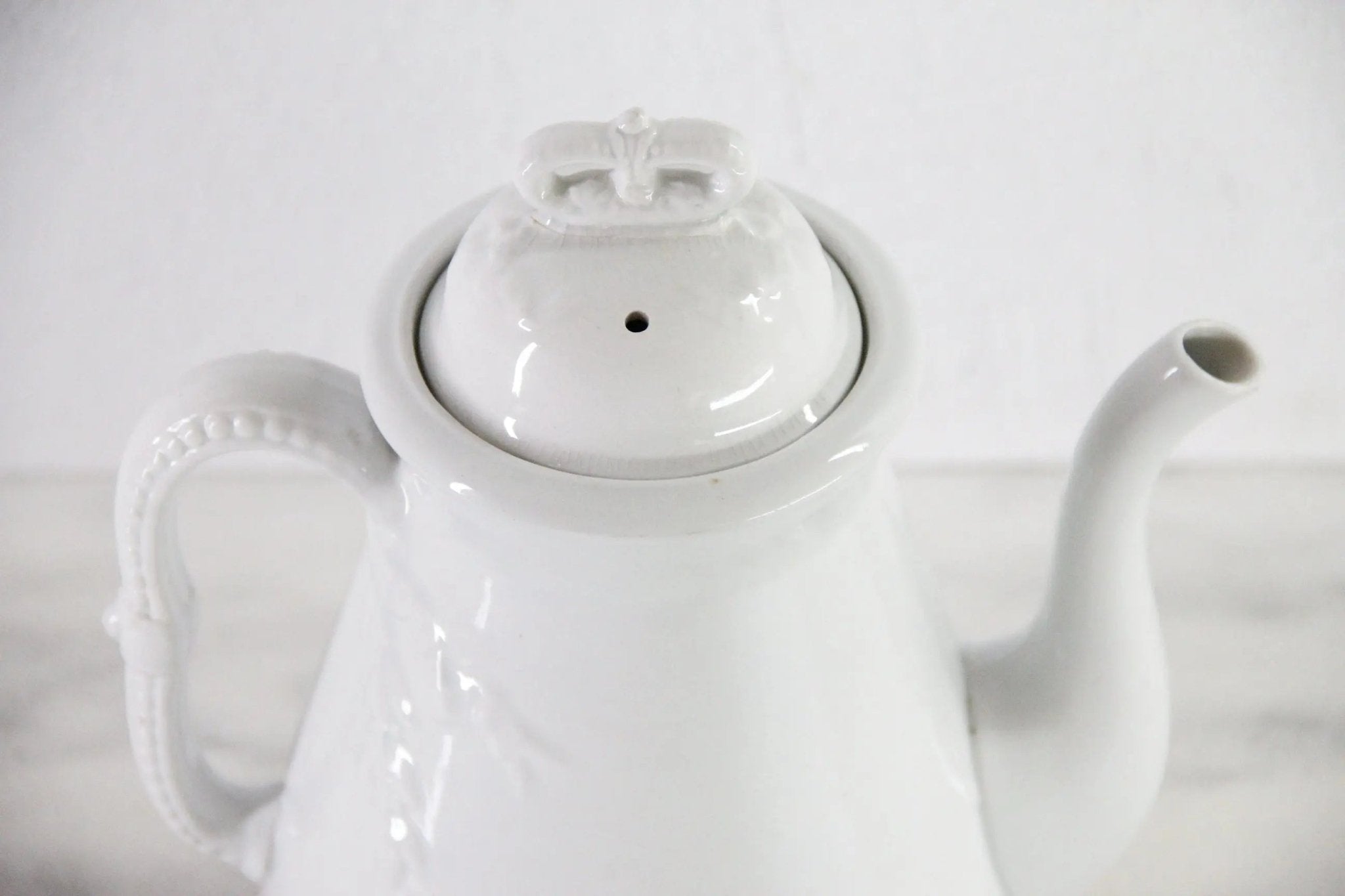Antique White Ironstone Coffee Pot | J&G Meakin Stamped - Debra Hall Lifestyle