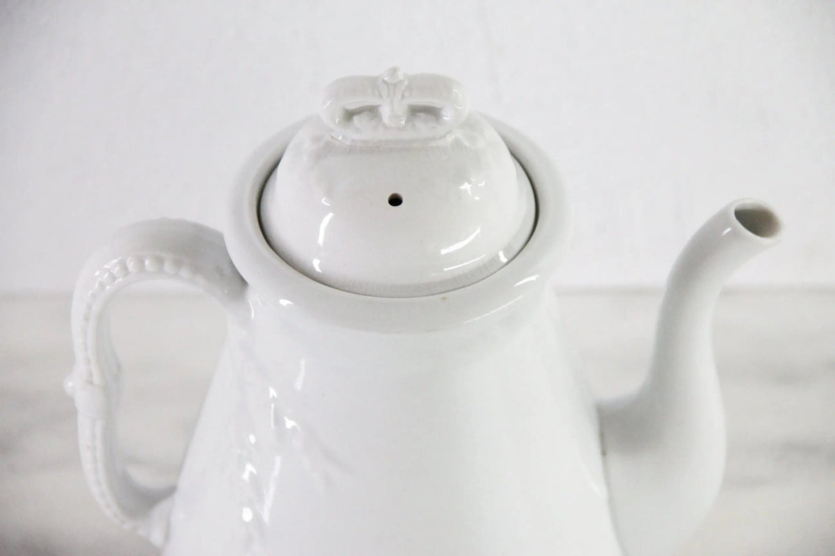 Antique White Ironstone Coffee Pot | J&G Meakin Stamped - Debra Hall Lifestyle