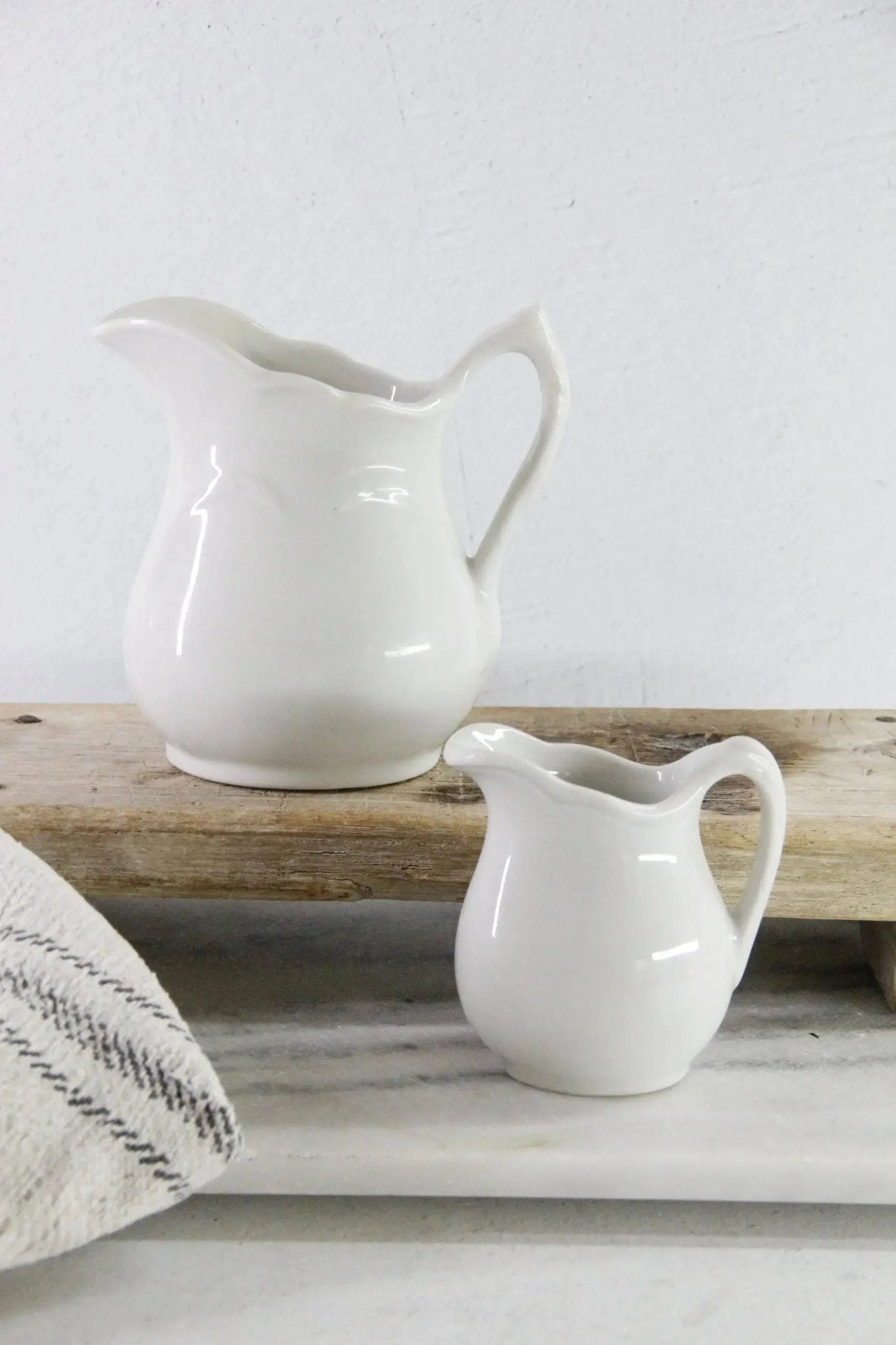 Antique White Ironstone Pitcher | Assorted Heavy Milk Jug - Debra Hall Lifestyle