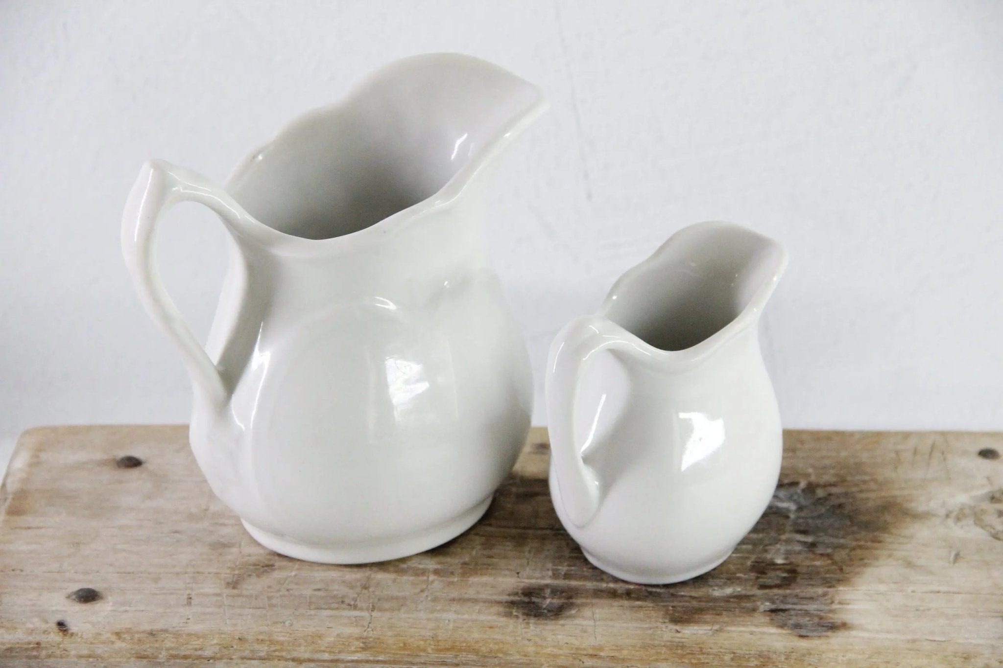Antique White Ironstone Pitcher | Assorted Heavy Milk Jug - Debra Hall Lifestyle