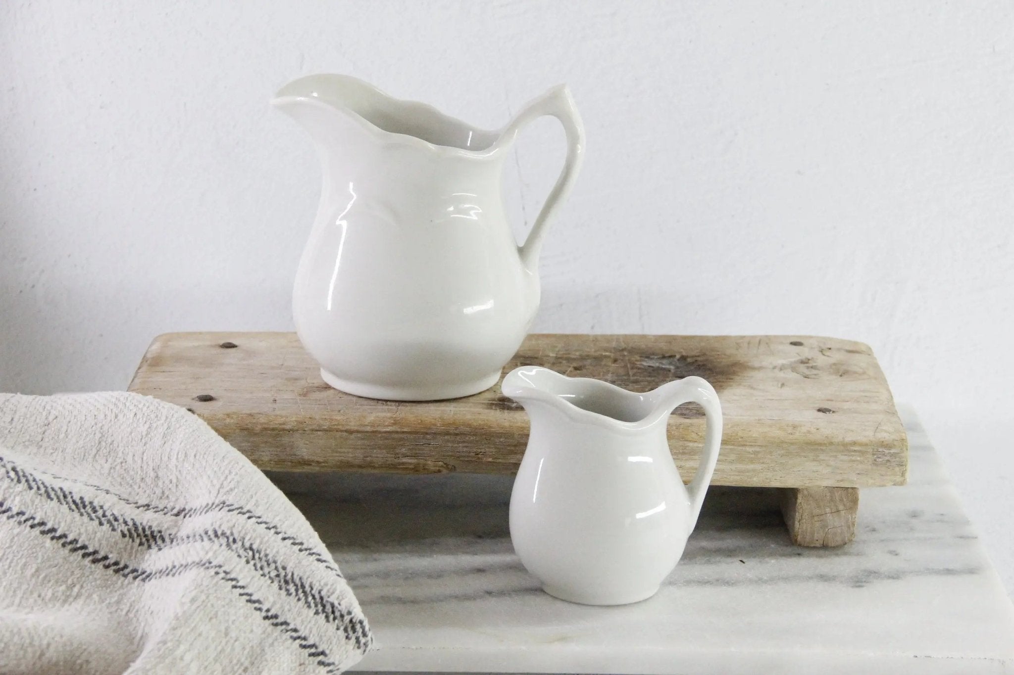 Antique White Ironstone Pitcher | Assorted Heavy Milk Jug - Debra Hall Lifestyle