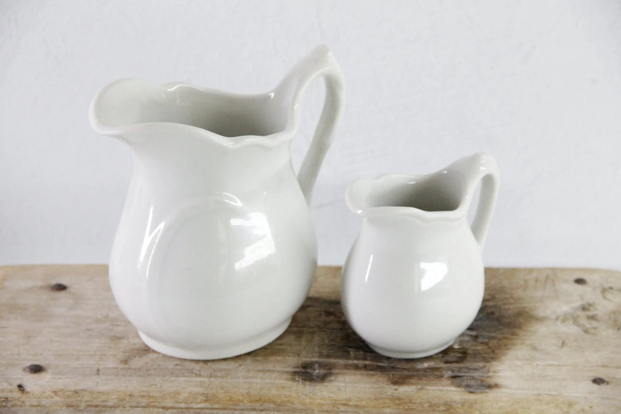 Antique White Ironstone Pitcher | Assorted Heavy Milk Jug - Debra Hall Lifestyle