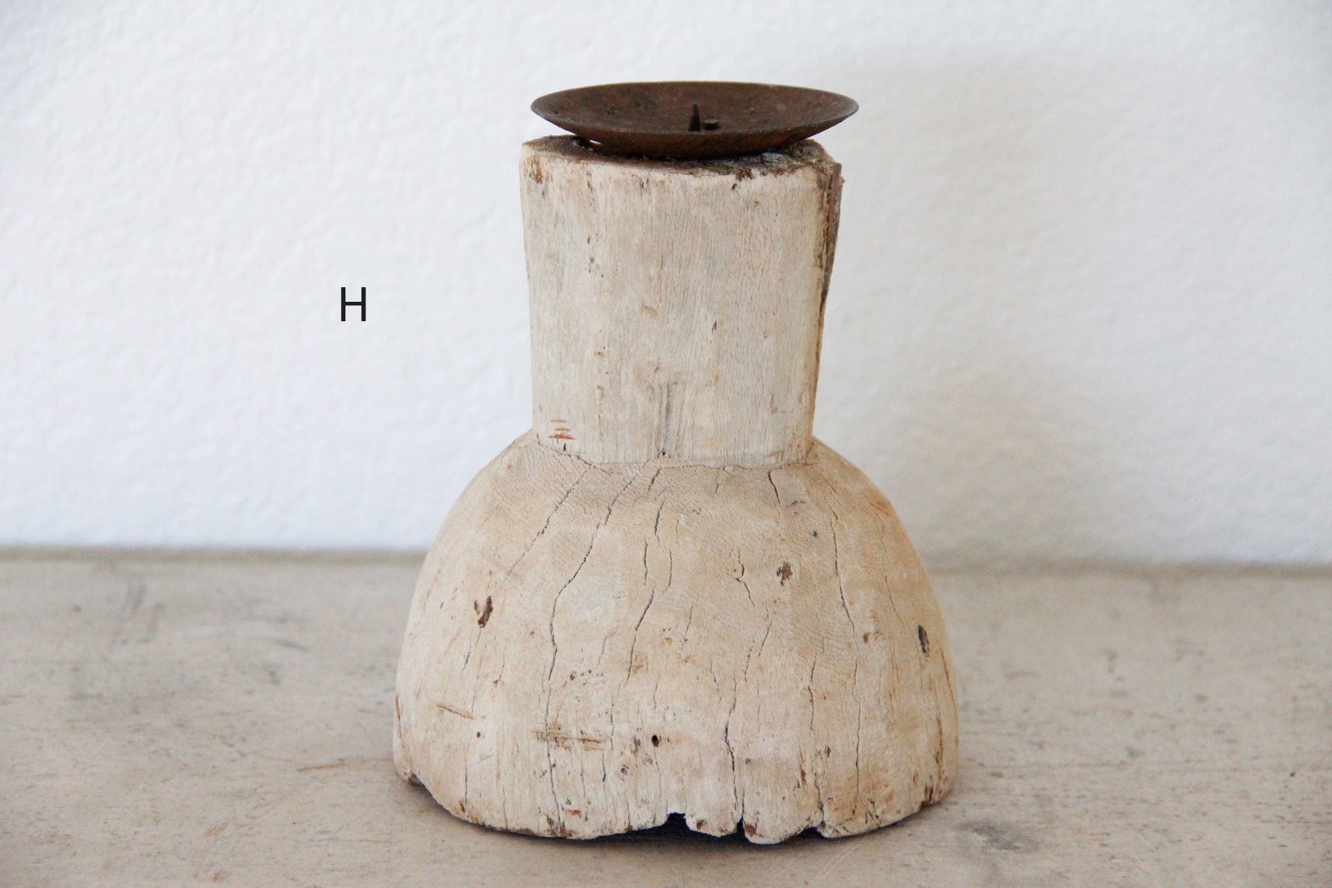 Antique Wood Candle Holder | Round  H