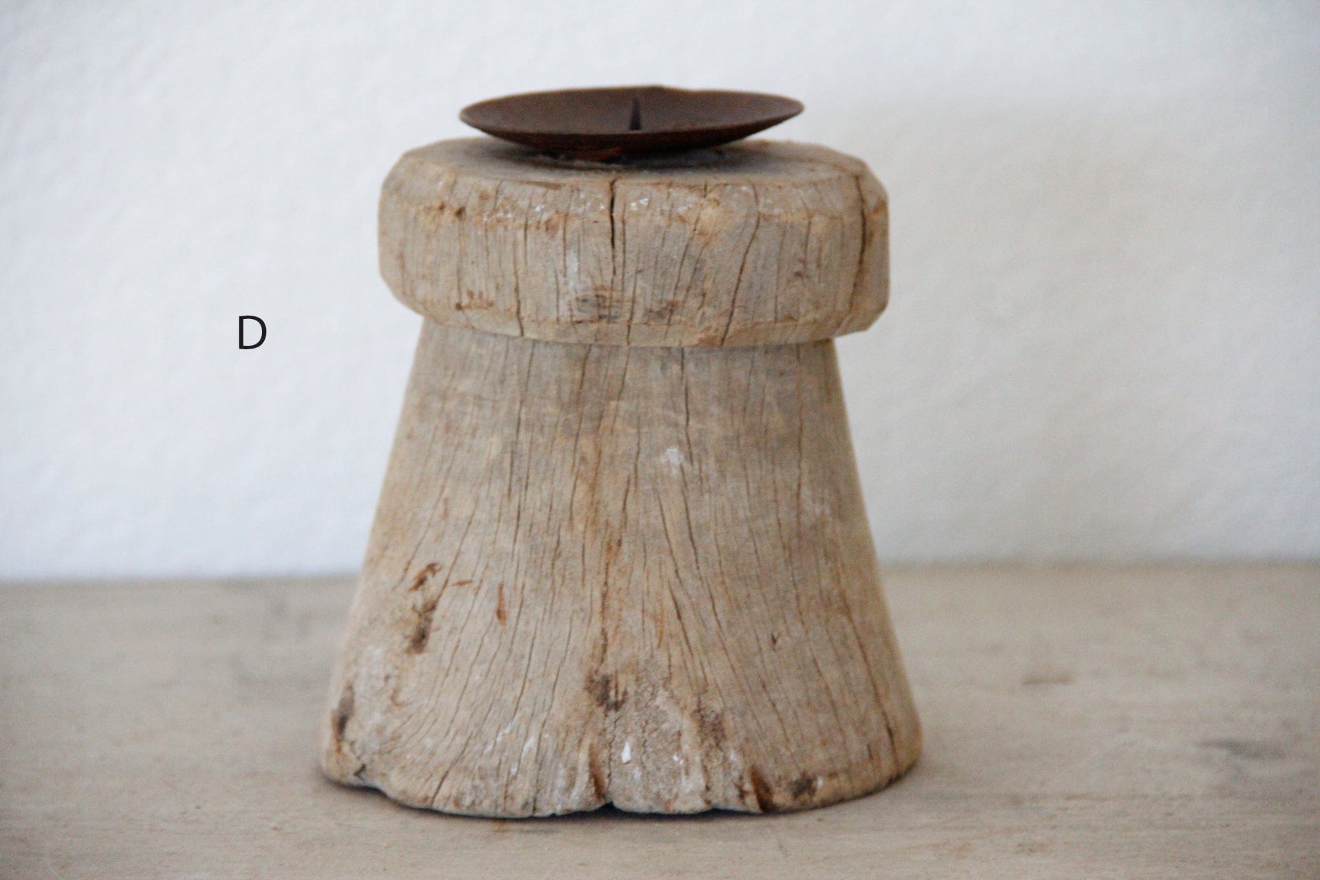 Antique Wood Candle Holder | Round  D