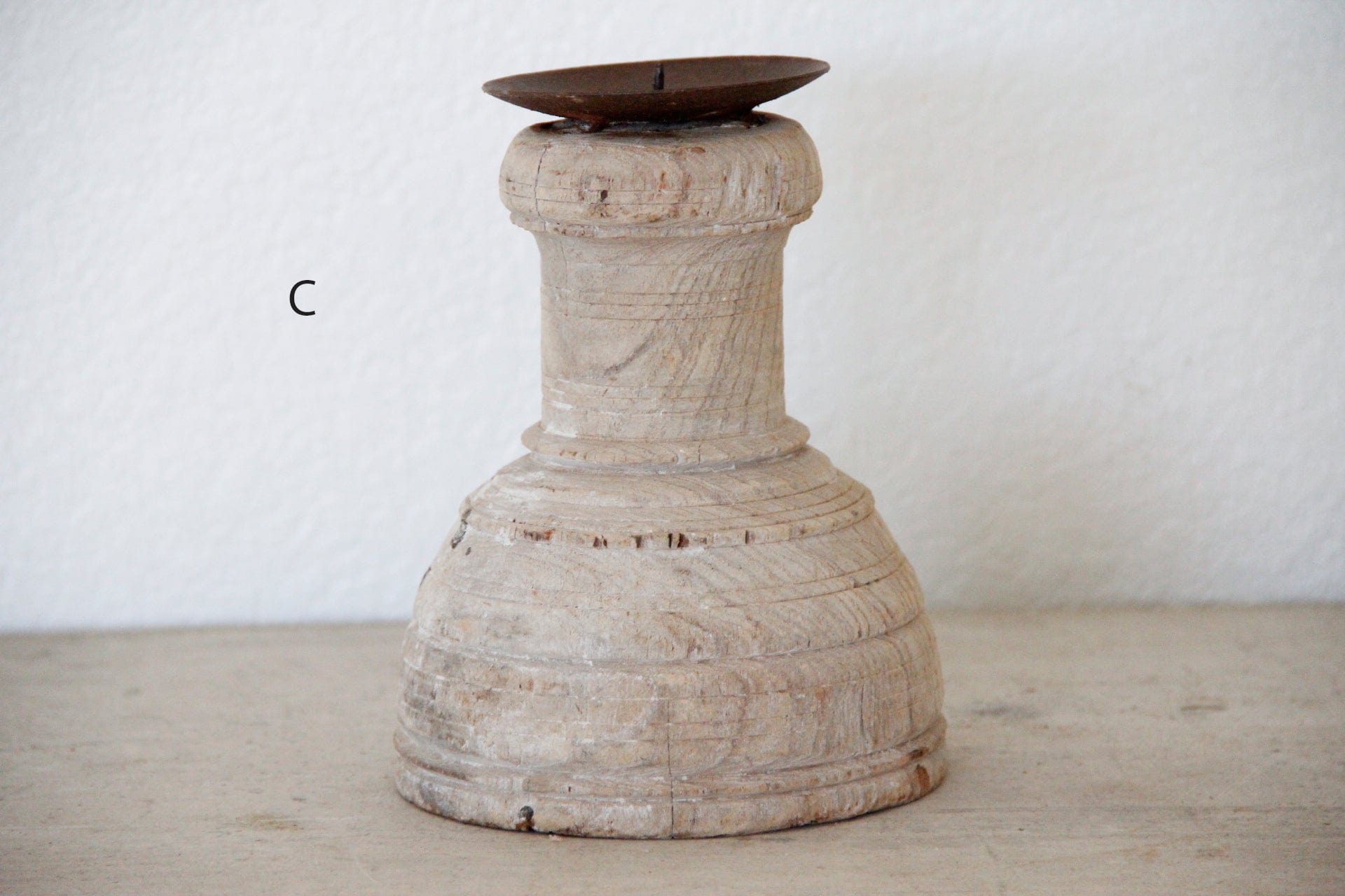 Antique Wood Candle Holder | Round  C