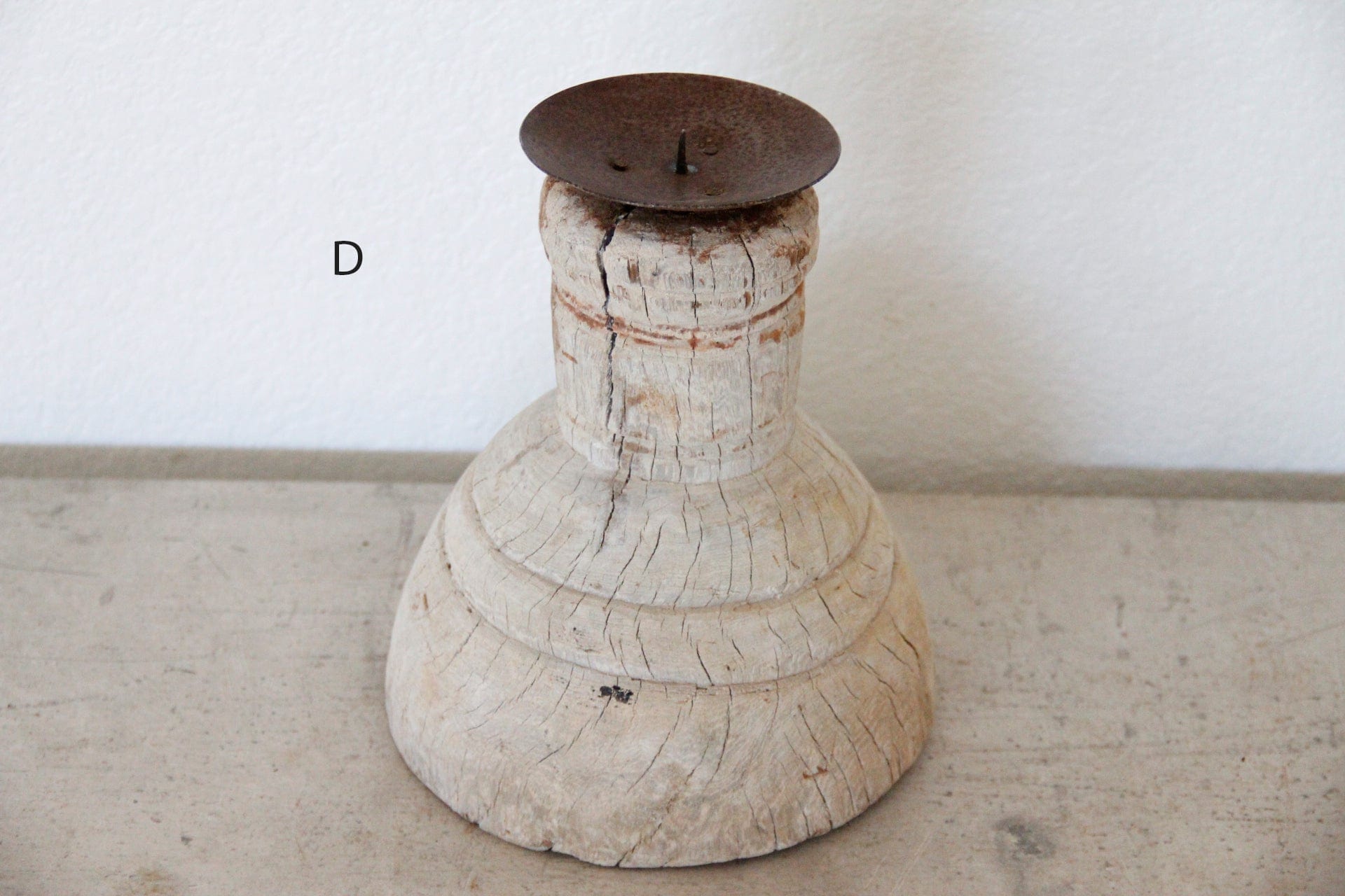 Antique Wood Candle Stand | Round Base Candle Holder