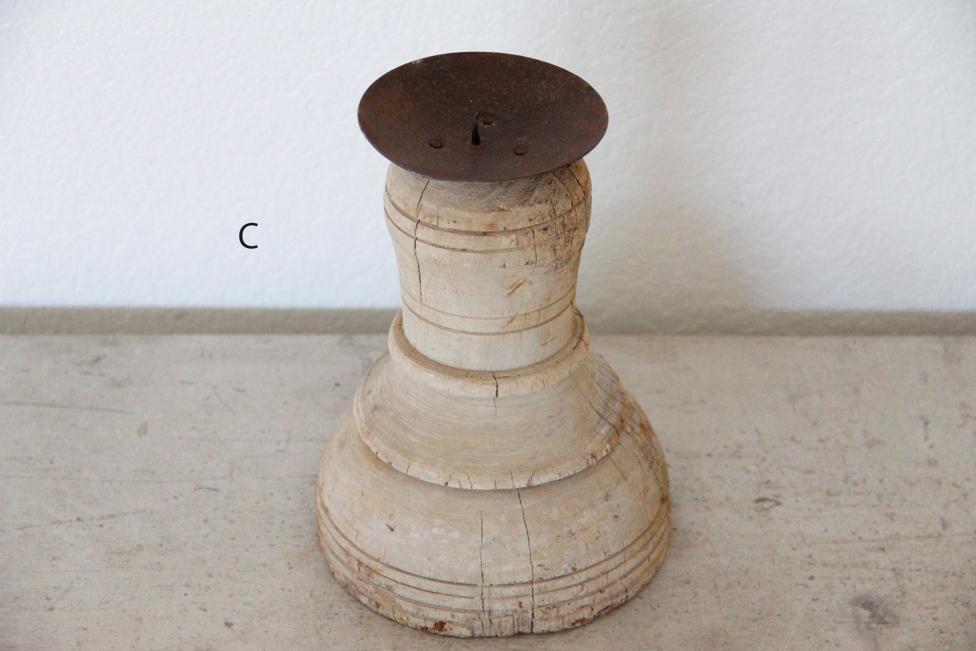 Antique Wood Candle Stand | Round Base Candle Holder