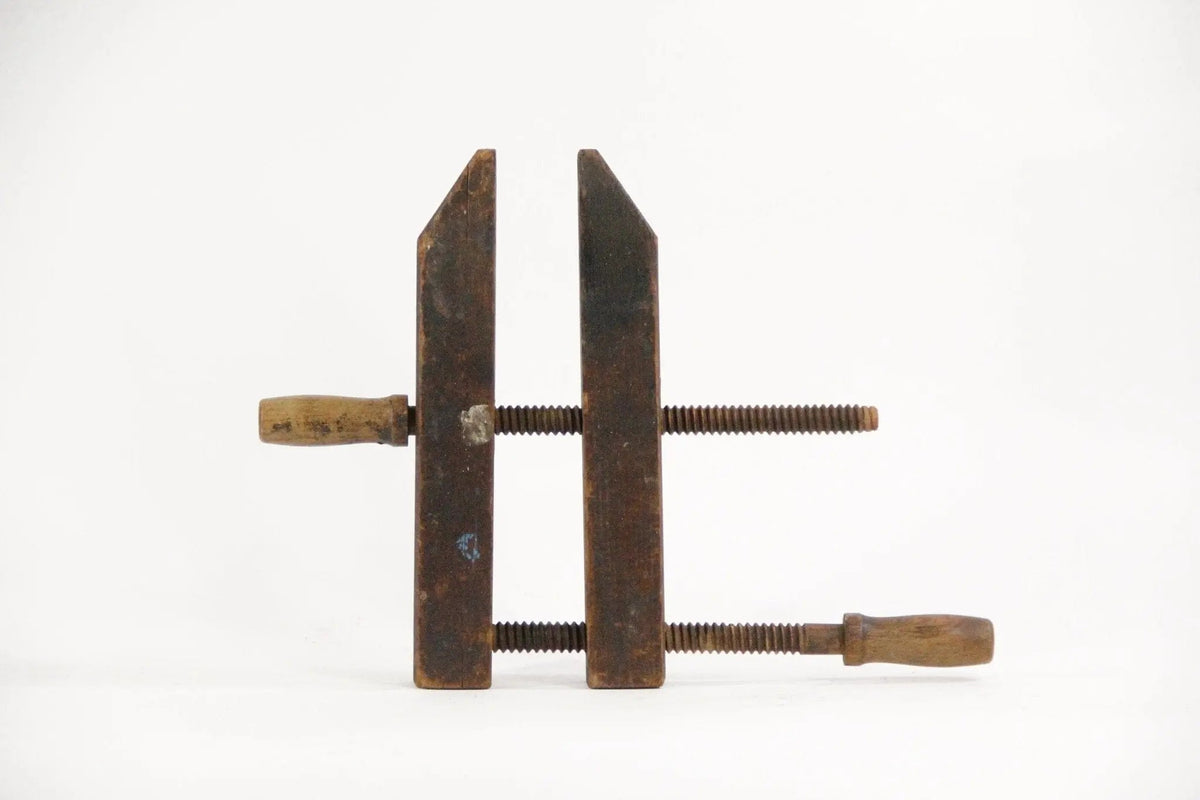 Antique Wood Clamp | Hand Carved Double Screw | Woodworking - Debra Hall Lifestyle
