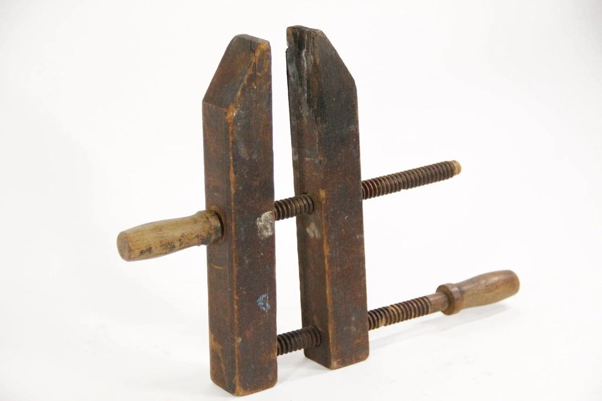 Antique Wood Clamp | Hand Carved Double Screw | Woodworking - Debra Hall Lifestyle