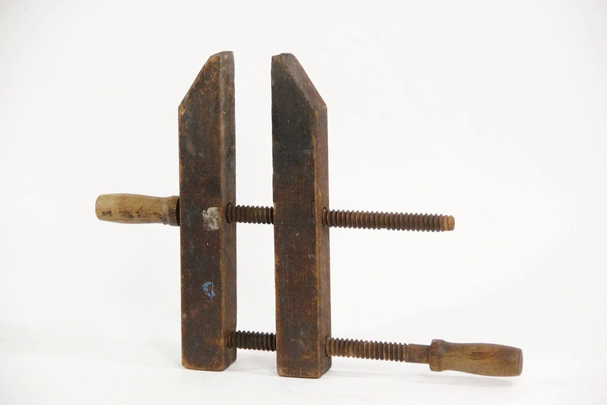 Antique Wood Clamp | Hand Carved Double Screw | Woodworking - Debra Hall Lifestyle