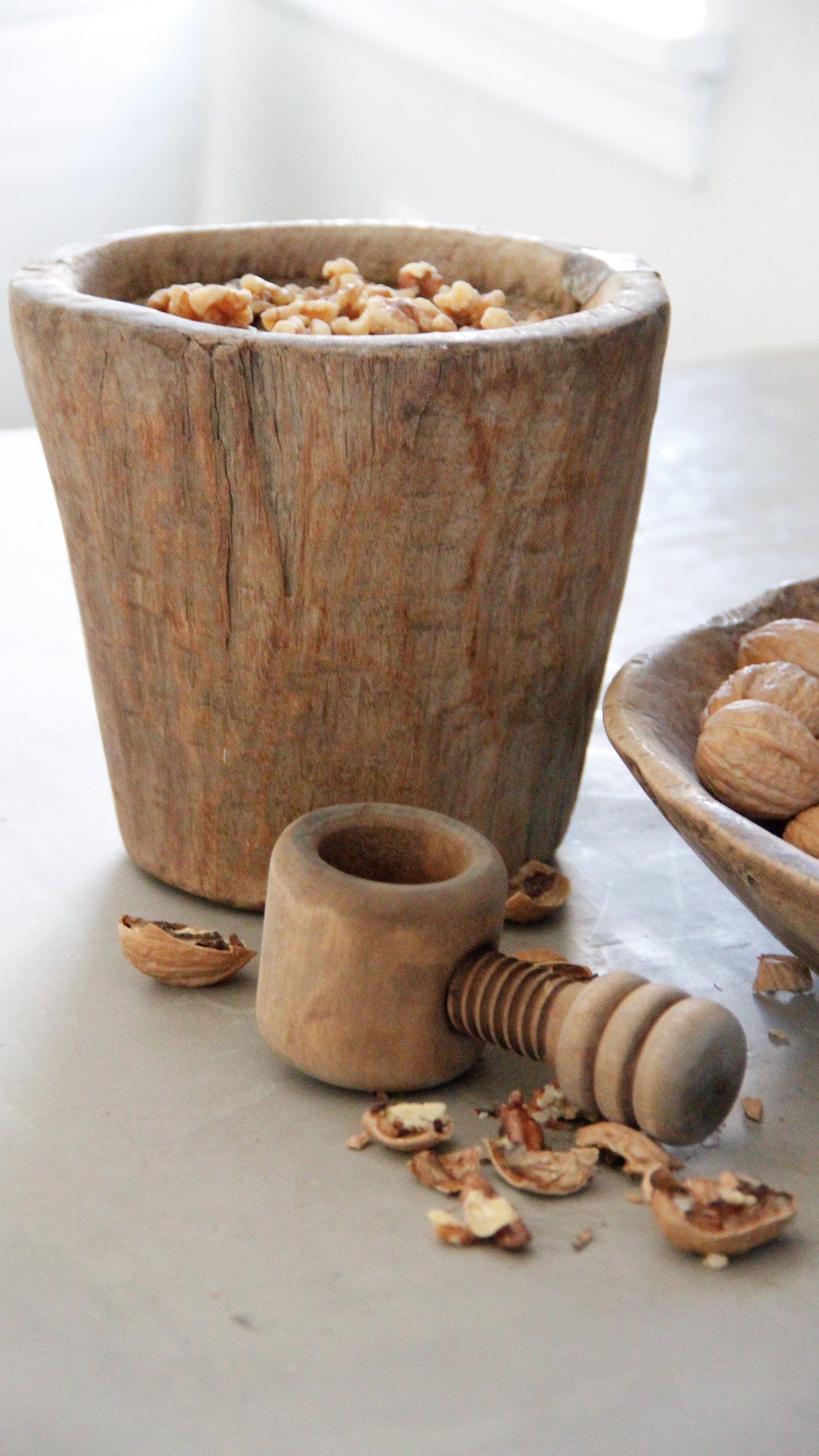 Antique Wood Mortar |  Petite Grinder Bowl Decorative Bowls