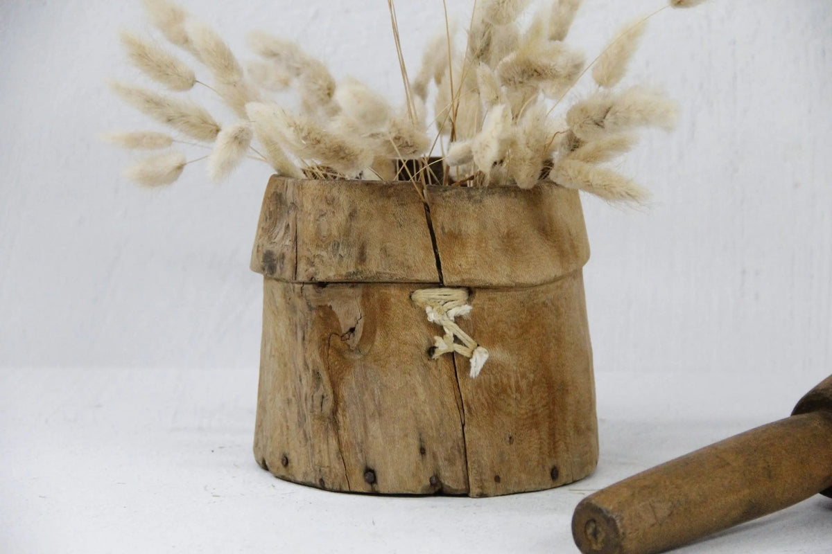 Antique Wood Pot | Hand Carved Wooden Vase - Vessel - Debra Hall Lifestyle