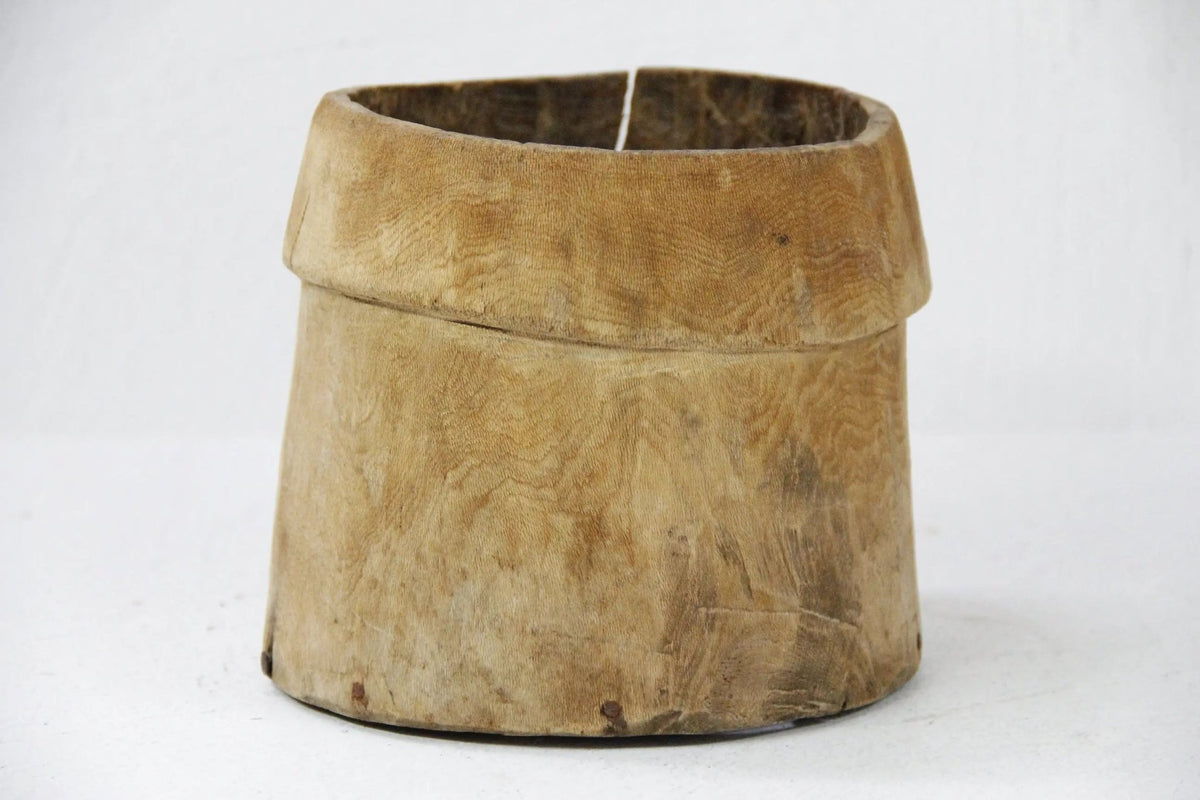 Antique Wood Pot | Hand Carved Wooden Vase - Vessel - Debra Hall Lifestyle