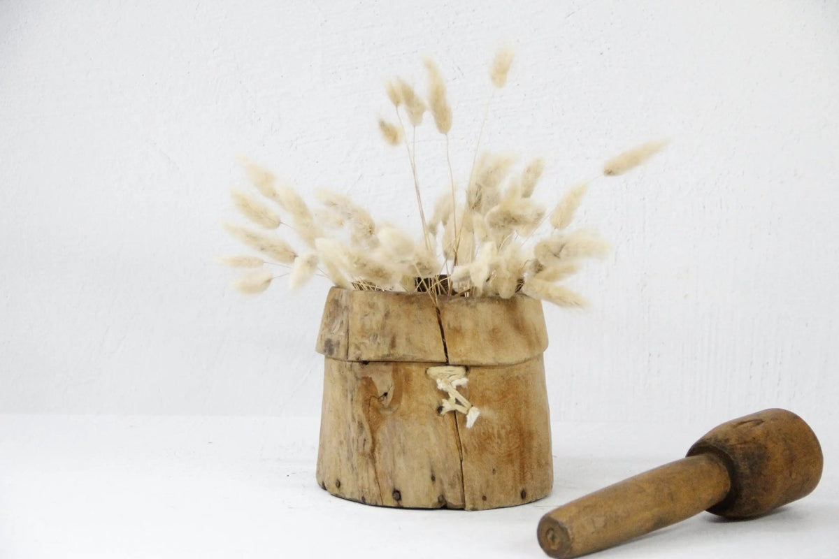 Antique Wood Pot | Hand Carved Wooden Vase - Vessel - Debra Hall Lifestyle