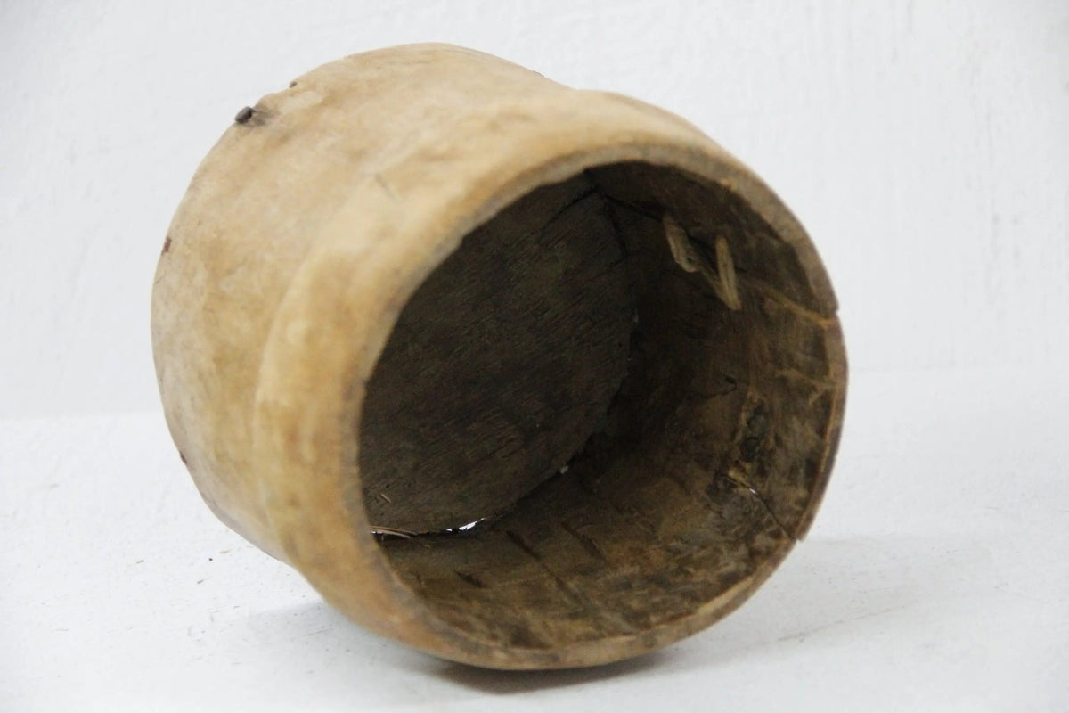 Antique Wood Pot | Hand Carved Wooden Vase - Vessel - Debra Hall Lifestyle