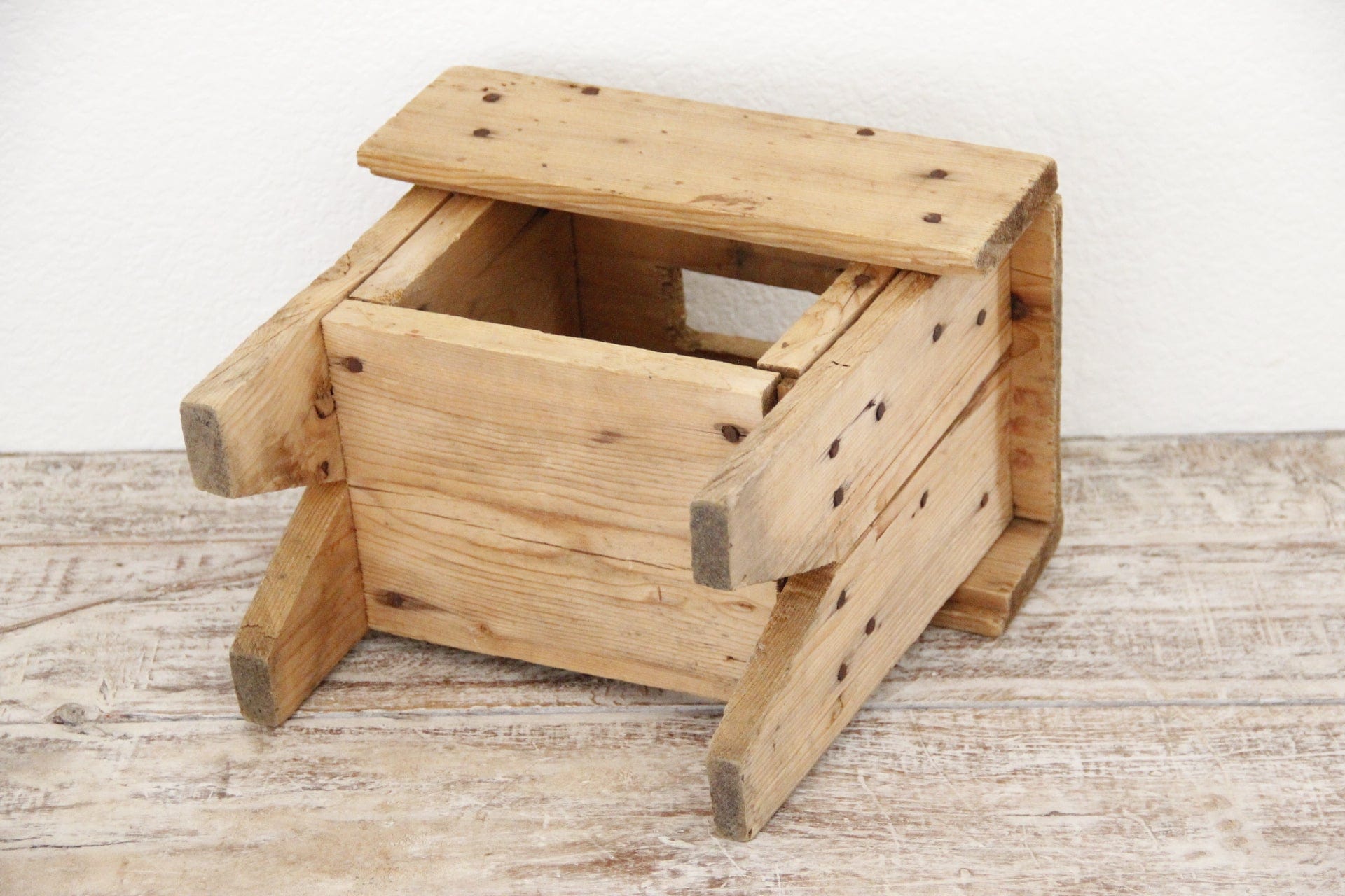 Antique Wood Step Stool bottom | Hand-Made Primitive furniture