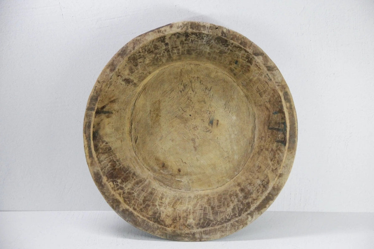 Antique Wooden Bowl | XL Rustic Carved Dough - Debra Hall Lifestyle