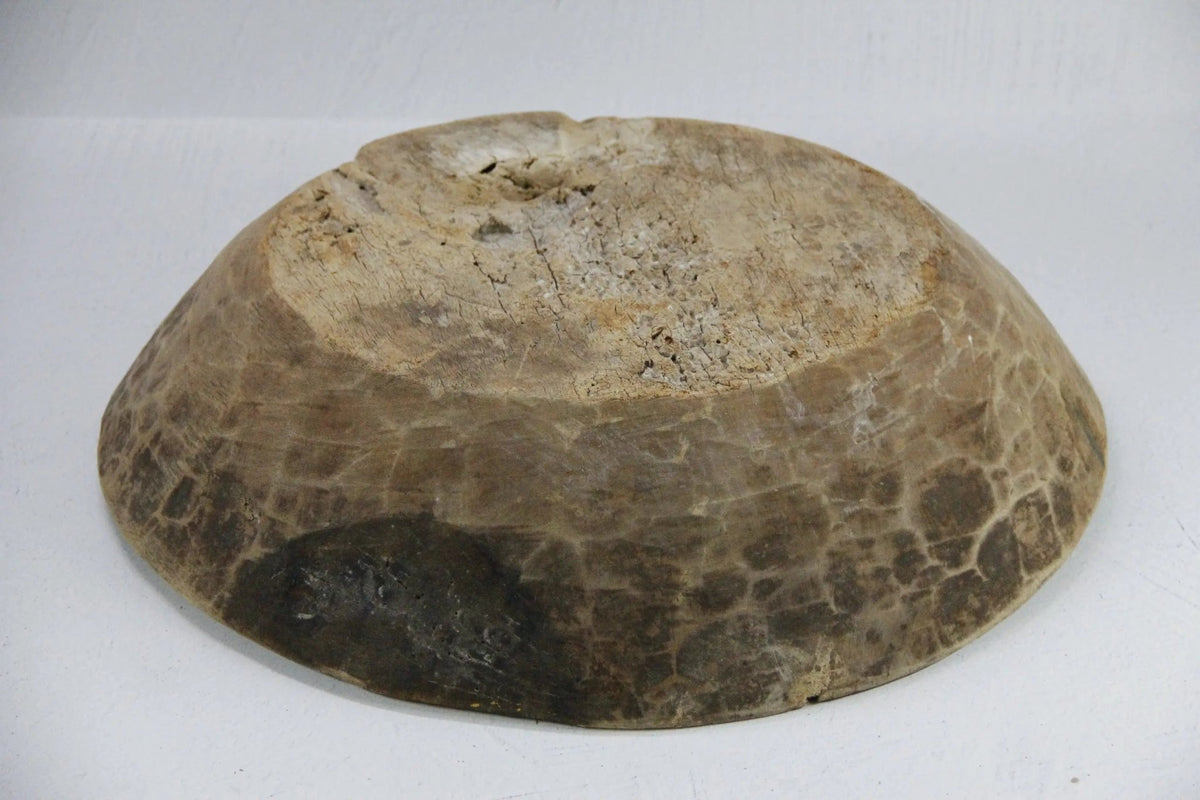 Antique Wooden Bowl | XL Rustic Carved Dough - Debra Hall Lifestyle
