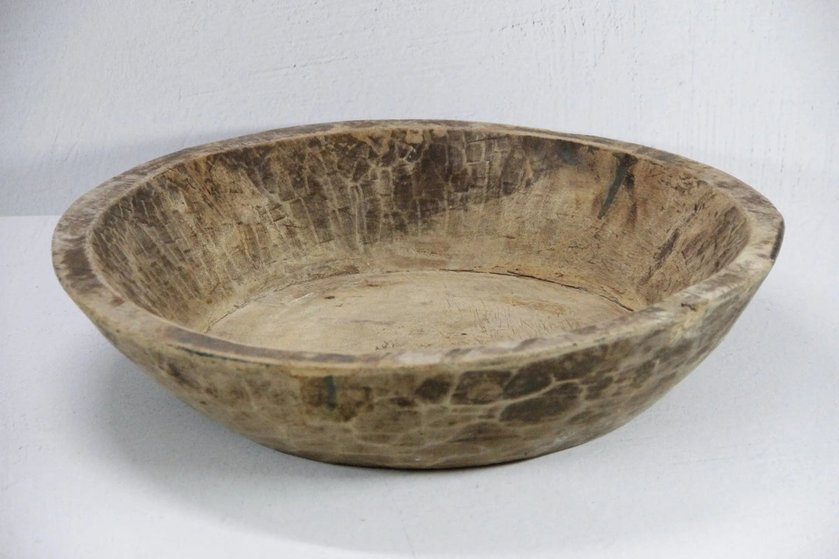 Antique Wooden Bowl | XL Rustic Carved Dough - Debra Hall Lifestyle
