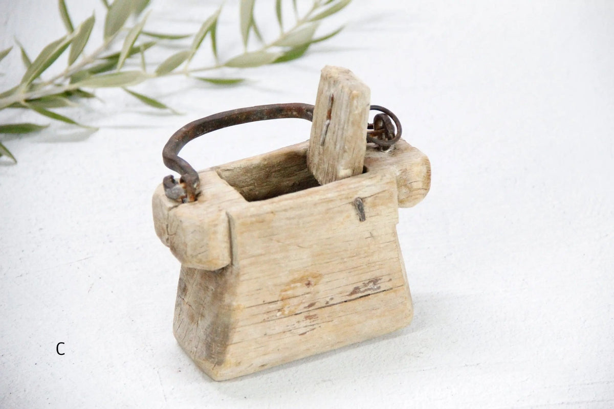 Antique Wooden Box | Hand Carved Beggars Purse With Handle - Debra Hall Lifestyle