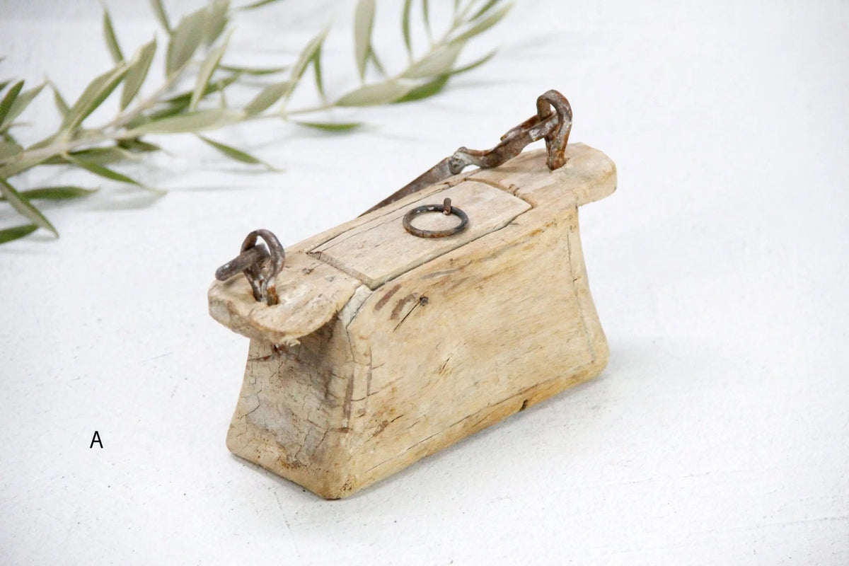 Antique Wooden Box | Hand Carved Beggars Purse With Handle - Debra Hall Lifestyle