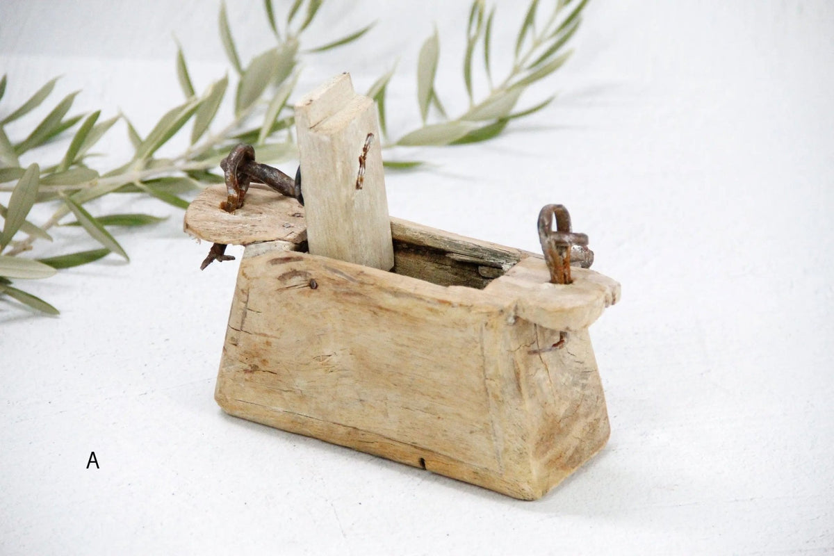 Antique Wooden Box | Hand Carved Beggars Purse With Handle - Debra Hall Lifestyle