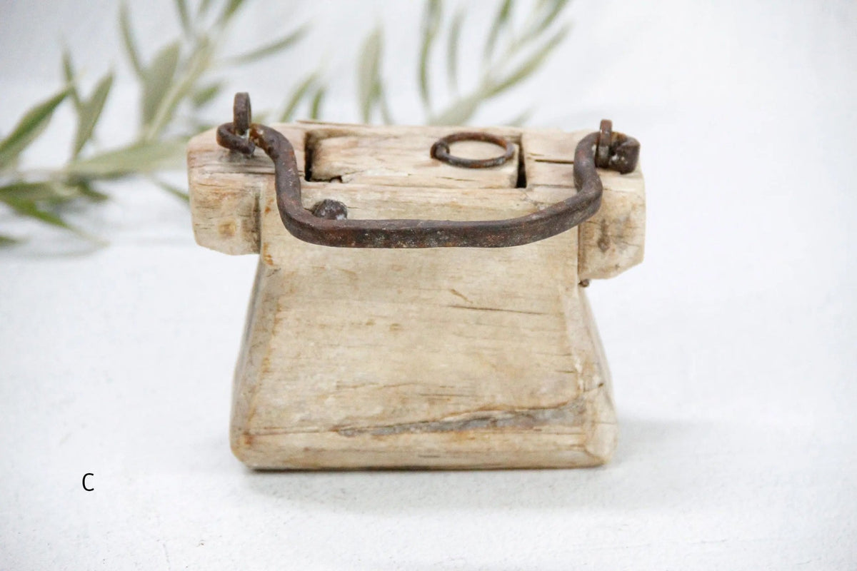 Antique Wooden Box | Hand Carved Beggars Purse With Handle - Debra Hall Lifestyle