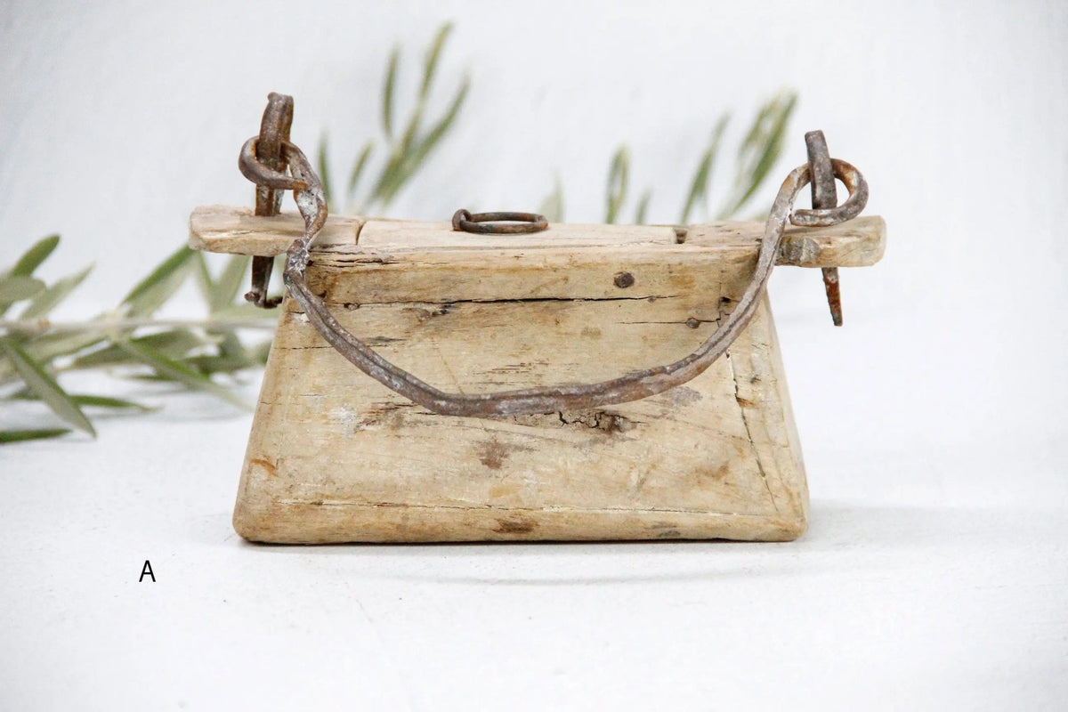 Antique Wooden Box | Hand Carved Beggars Purse With Handle - Debra Hall Lifestyle
