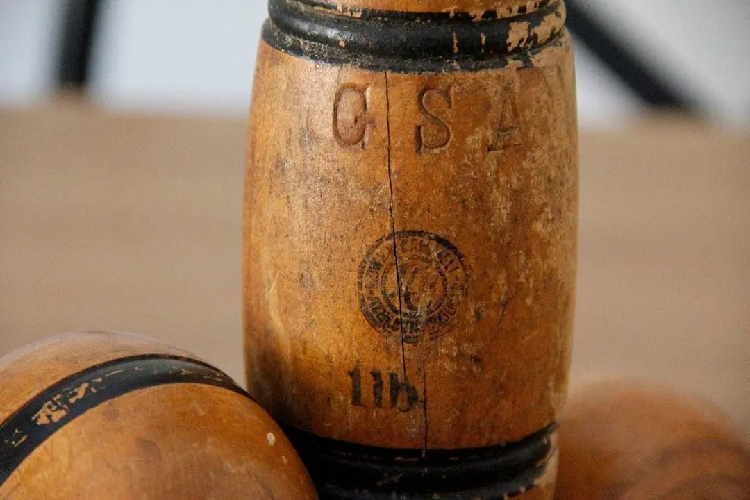 Antique Wooden Dumbbell | Exercise Weight - Debra Hall Lifestyle