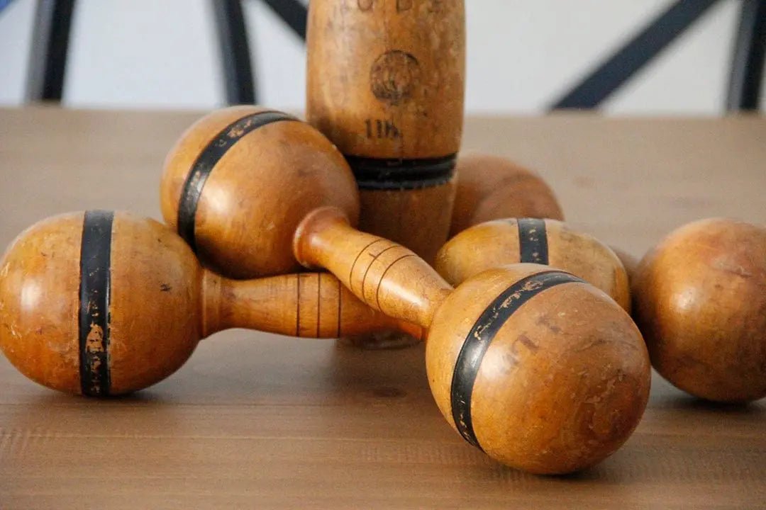 Antique Wooden Dumbbell | Exercise Weight - Debra Hall Lifestyle