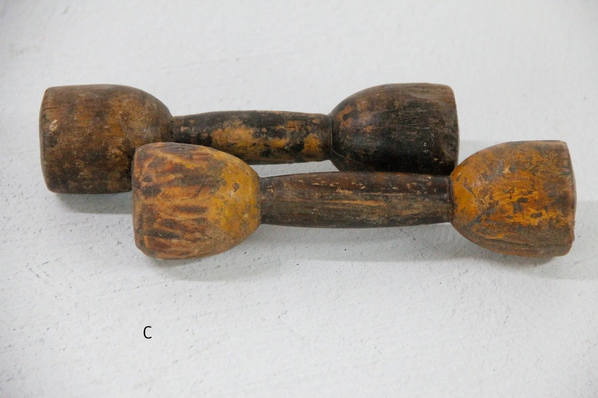 Antique Wooden Dumbbell India-Hand Carved Decor Pr. - Debra Hall Lifestyle