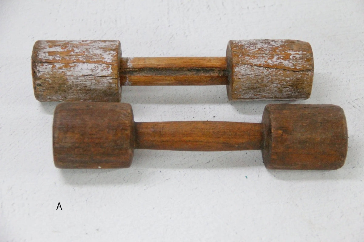 Antique Wooden Dumbbell India-Hand Carved Decor Pr. - Debra Hall Lifestyle