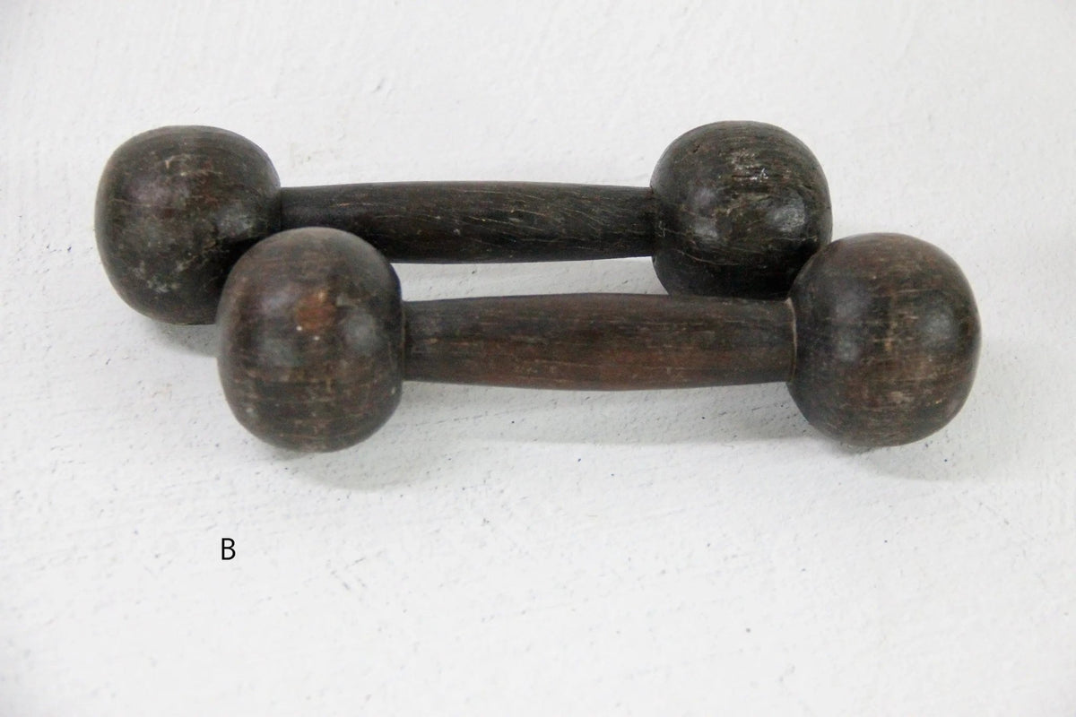 Antique Wooden Dumbbell India-Hand Carved Decor Pr. - Debra Hall Lifestyle