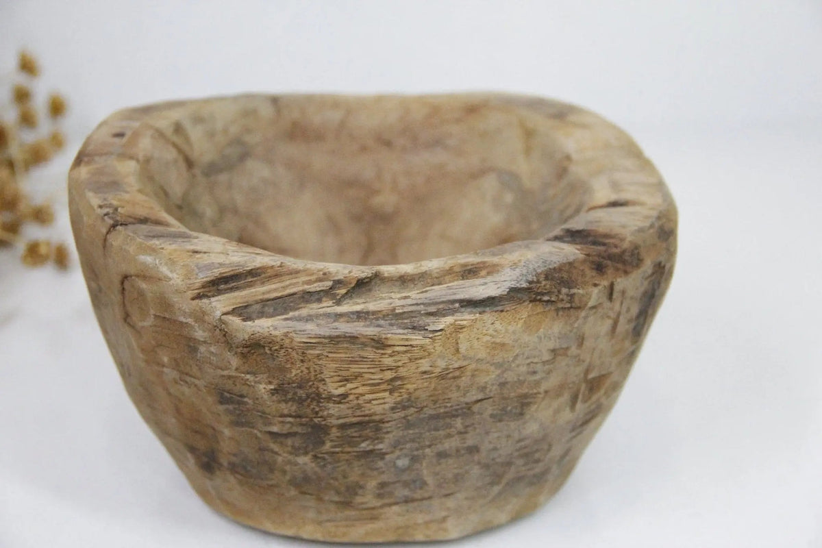 Antique Wooden Mortar | Hand Carved Grinding Bowl - Debra Hall Lifestyle