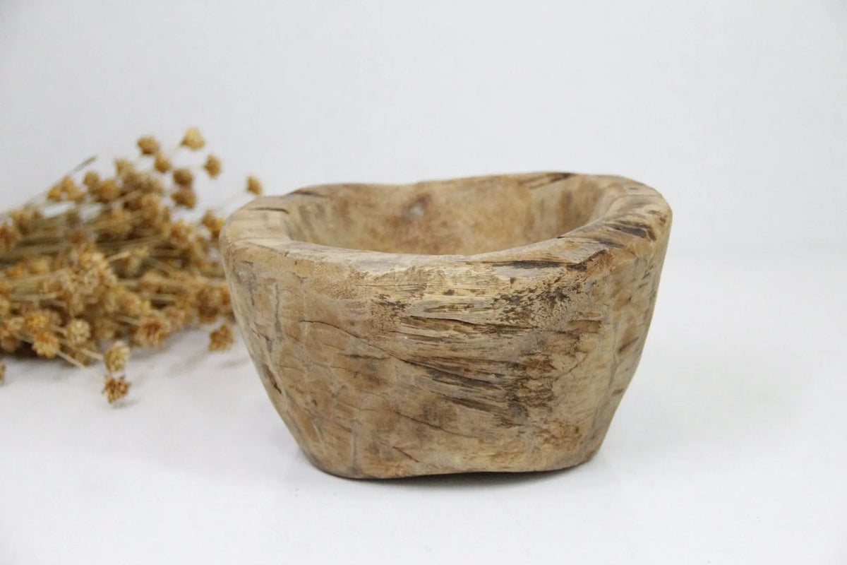 Antique Wooden Mortar | Hand Carved Grinding Bowl - Debra Hall Lifestyle