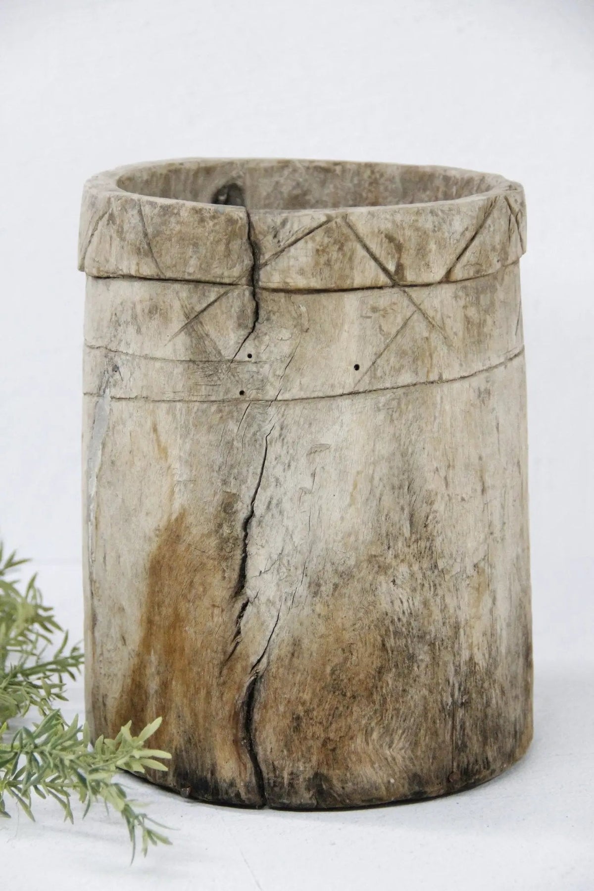 Antique Wooden Pot | Hand Carved Grain Storage Vessel - Debra Hall Lifestyle