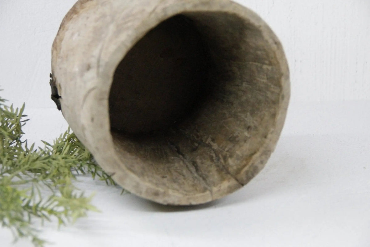 Antique Wooden Pot | Hand Carved Grain Storage Vessel - Debra Hall Lifestyle